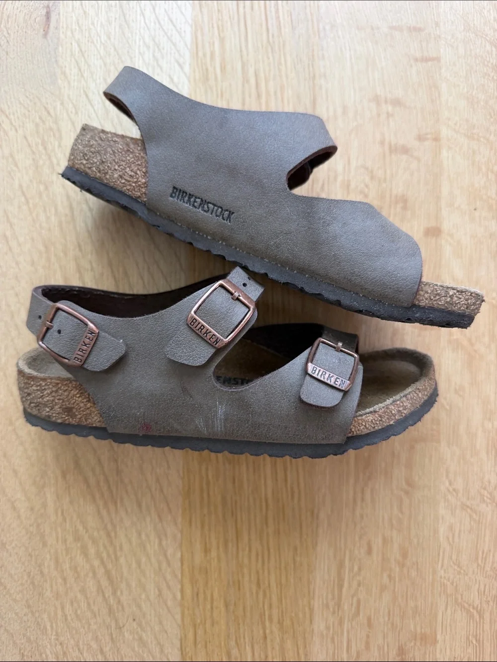 Birkenstock Kids Brown Dual-Strap Sandals with Copper Buckles